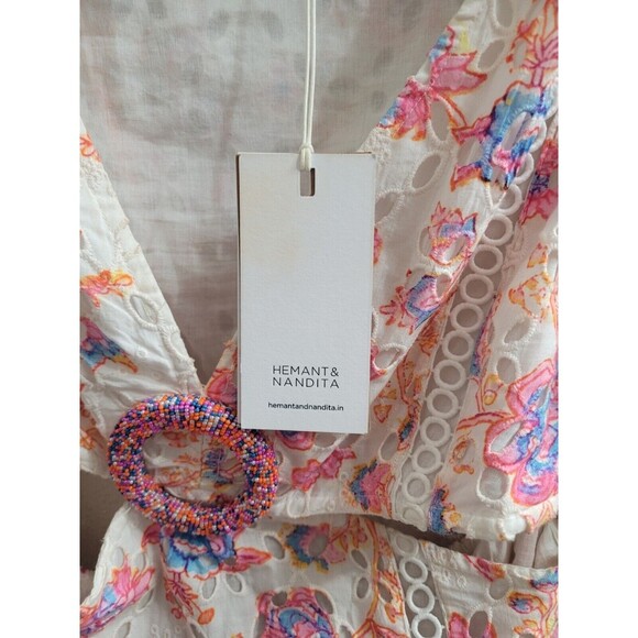 Hemant And Nandita Raisa Short Eyelet Dress Off White Size Large Preppy Cutout - Picture 3 of 16